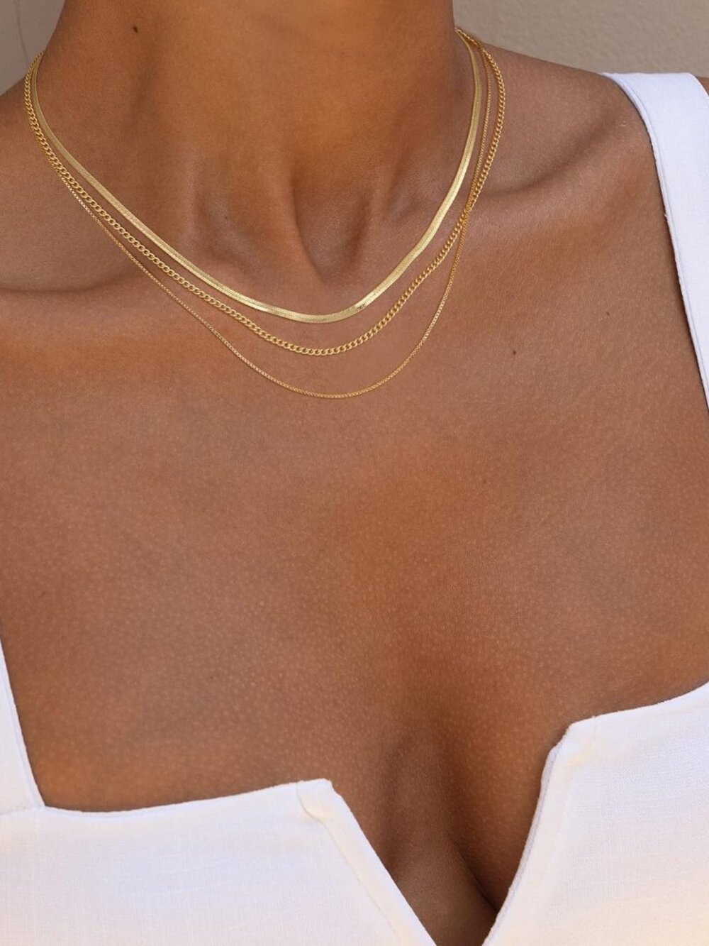Layered Necklace Set for Women Stackable | Herringbone Snake Cuban Rope Chain, D - Picture 5 of 9